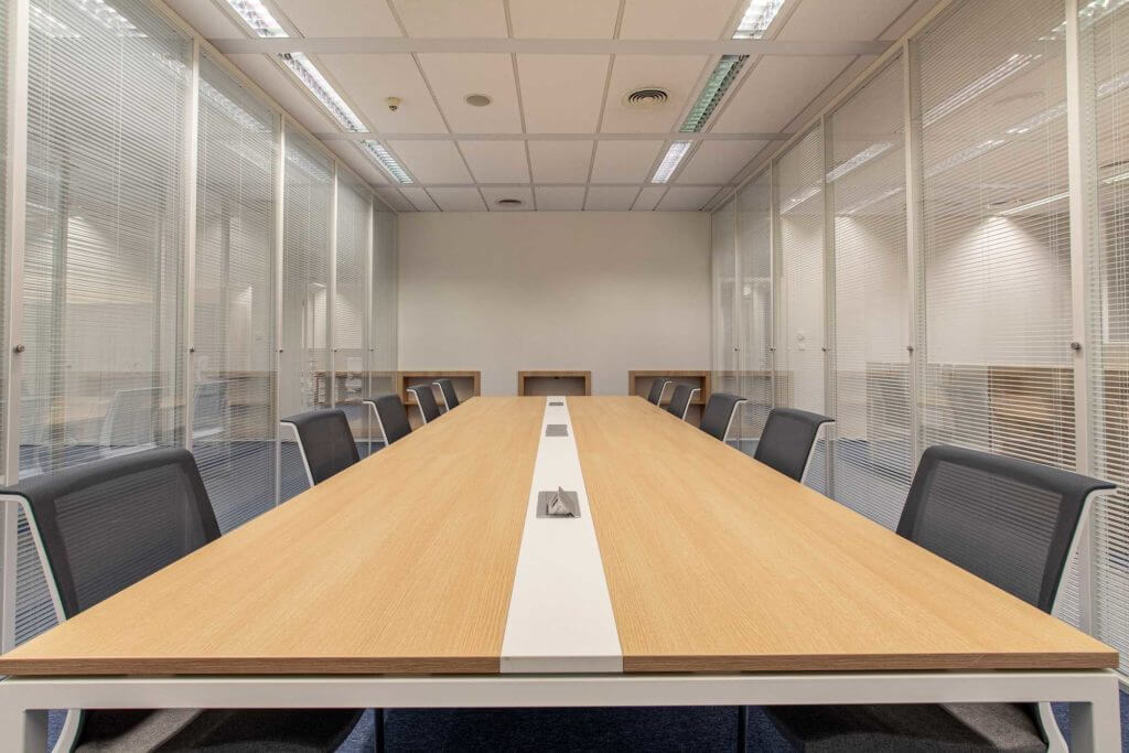 Meeting room with black chairs